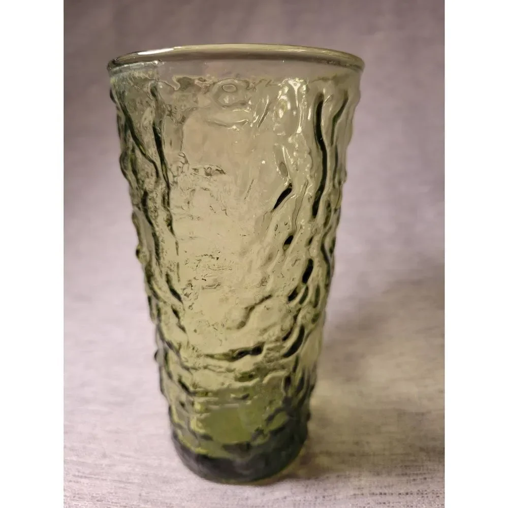 Vintage Anchor Hocking Lido Milano Green Crinkle 12‎ Oz Tumblers 5.5